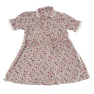 Vintage Loungees Robe Floral Girls Pink White Button Front